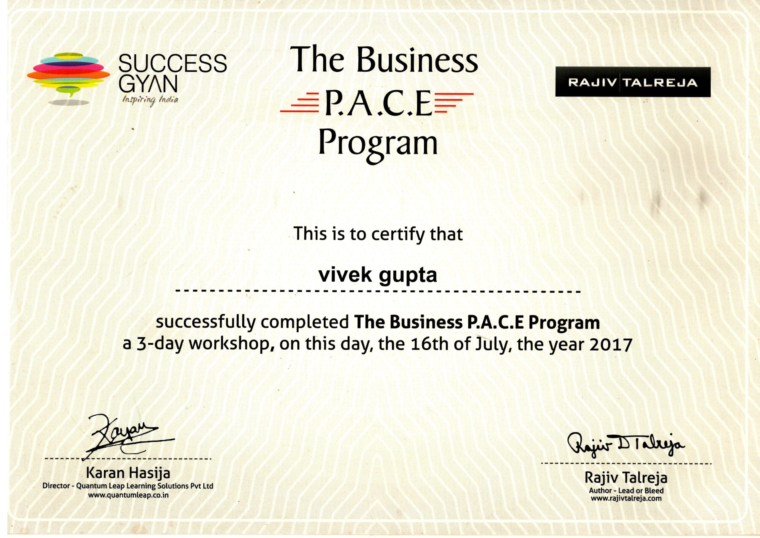 2017 07 16 PACE PROGRAMME DONE BY RAJEIV TALREJA