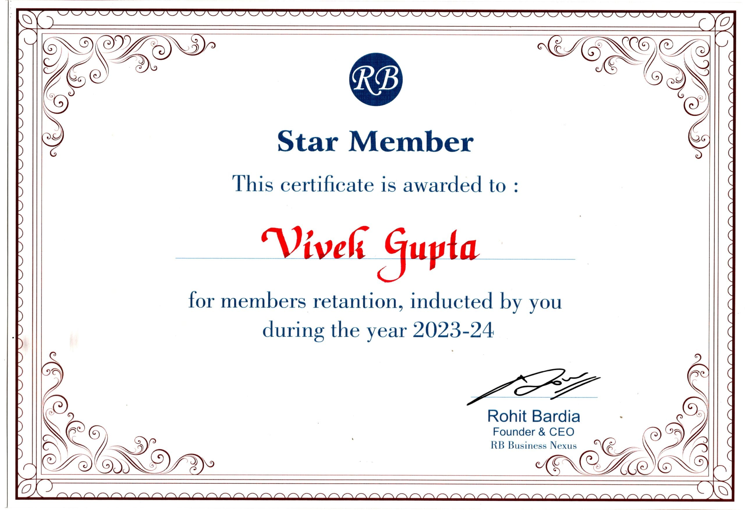 2024 20 23 RB STAR MEMBER RECOGNITION ROHIT BARDIA